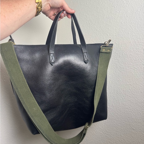 Madewell Black Leather Tote Transport with Zipper Purse  Bag Large - Picture 1 of 7